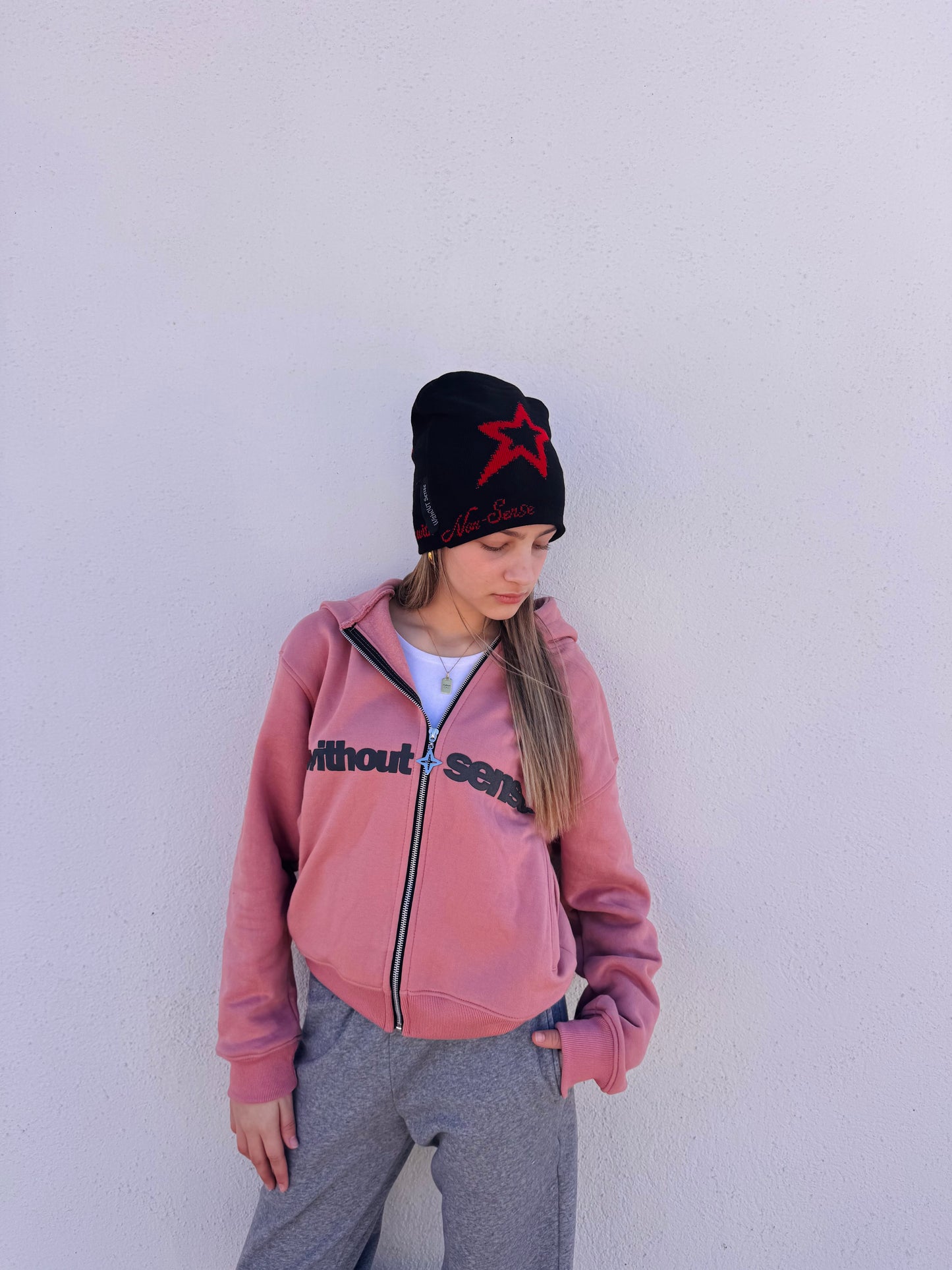 REMAKE π (Double) ZIP PINK HOODIE